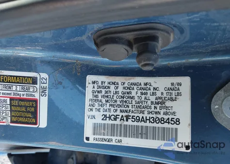 2010 Honda Civic Lx from USA, damaged, VIN 2HGFA1F59AH308458